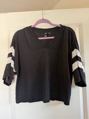 Volcom Black V-Neck Sweatshirt with White Sleeve Stripes